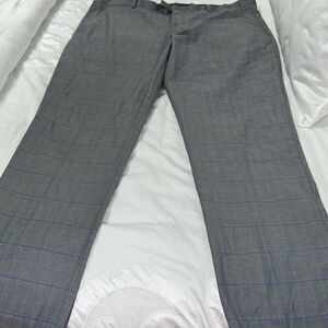Perry Ellis slim fit blue tan plaid dress slacks 38/32